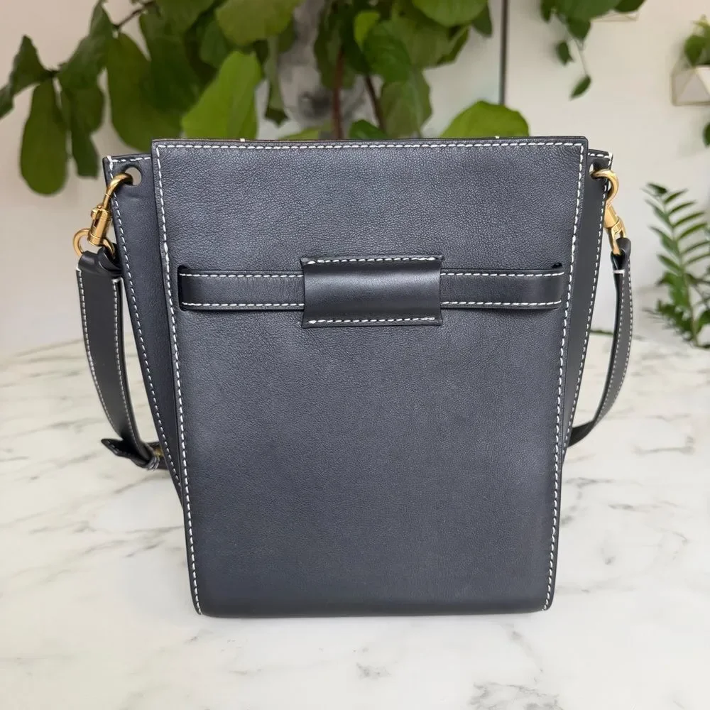 Tory Burch LEE RADZIWILL DOUBLE BUCKET BAG Black Leather Crossbody Shoulder